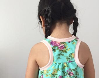 Baby Dress, Toddler Dress, Summer Dress, Racerback Dress, Girls Dress - Aqua Floral