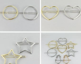 outline shiny barrette hair clip Circle Heart Star Rectangle Infinfity Pineapple Silver Gold outline small barrette hair clamp
