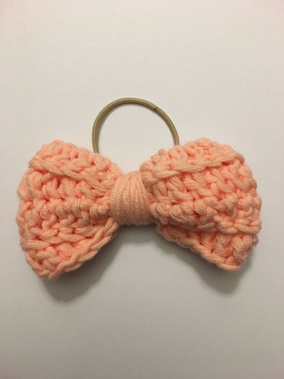 Hair bow, crochet bow, girls accessories, pink bow, knit hair accessories, crochet hair bow, bow hair tie