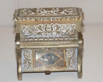 Vintage Upright Piano Music Box Metal Trinket Box Sankyo Japan