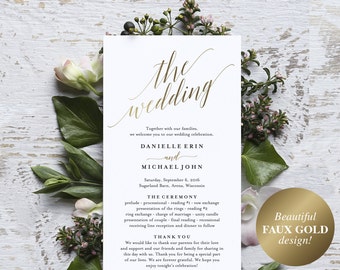 Gold Wedding Program, Wedding Program Printable, Wedding Programs Instant Download, Editable Program, PDF Instant Download #BPB324_3