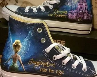 Disney hand painted shoes , Disney shoes, Tinkerbell shoes , hand painted converse shoes