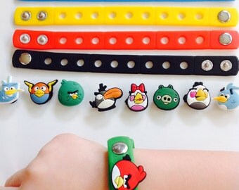 9 Angry Bird Shoe Jibbitz with Adjustable Wristband Charms for Children