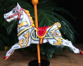 Fairground carousel horse. Papier mache sculpture. One of a kind detailed hand painted ornament.
