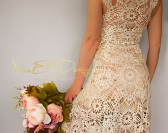 BEIGE Crochet Dress. Crochet wedding dress Crochet mini dress. Dress. Clothing. Boho dress. Crochet boho dress. Lace dress. Knit dress