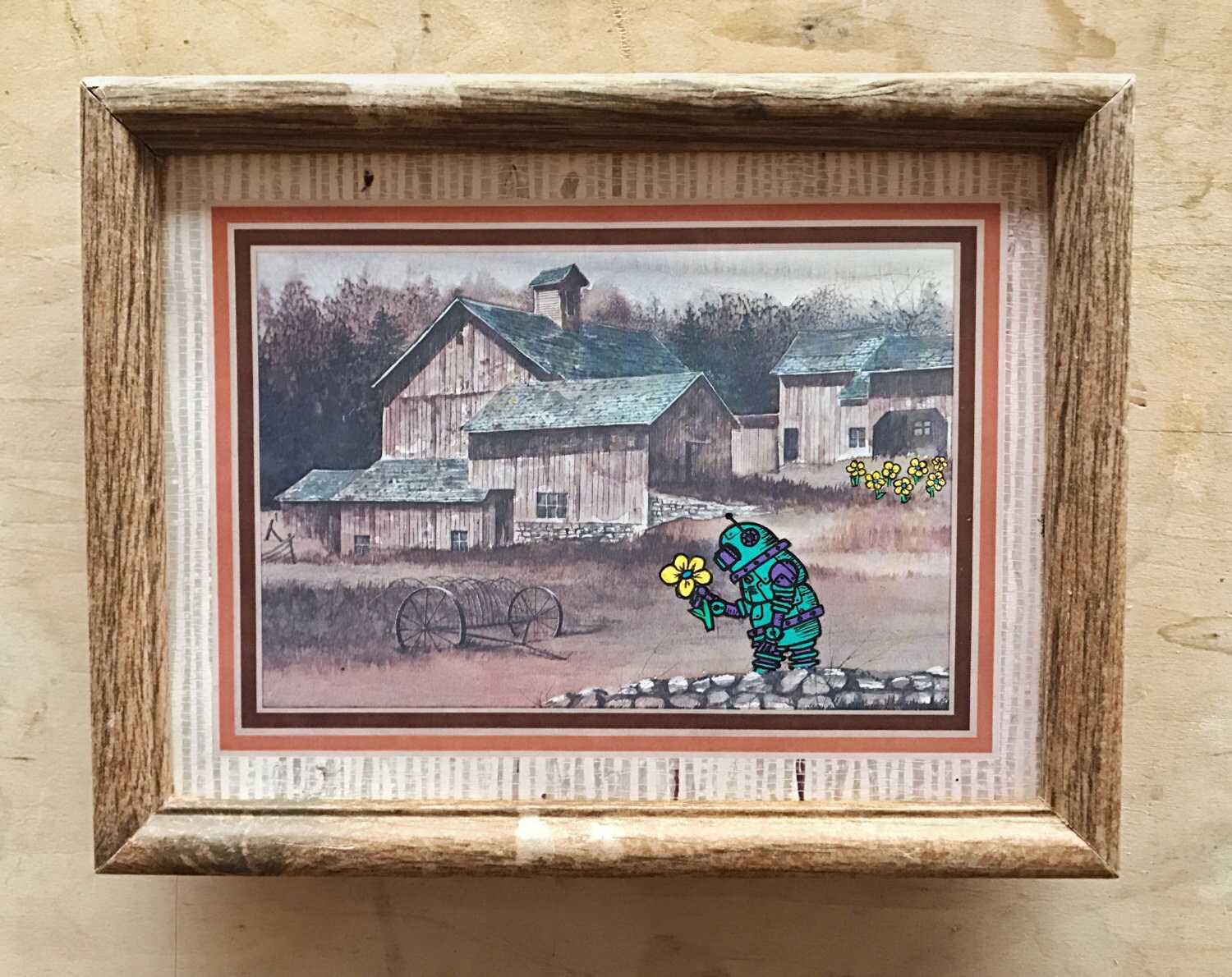 Robot Thrift Store Altered Art Modified Painting