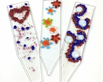 Gift for Mom, Planter Set,Plant Stakes, Indoor Gardening, Garden Markers, Garden Art Stake, Gift for Boss, Gift for Gardener, Fused Glass