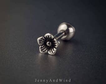 helix piercing cartilage earring helix earring tragus earring tragus piercing cartilage piercing labret stud bioflex 16g 20g flower 2E04S