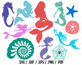 Mermaid Svg Files, Under the Sea Clipart, Sea Shell Svg, Silhouette Software Use, Svg Instant Download Files, EPS File, DXF File - CA419