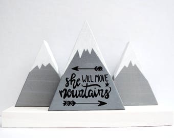 Wooden mountains, Baby girl gift, She will move mountains, First baby girl, Baby shower gift, The mountains are calling, She believed.