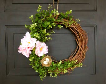 Blooming Boxwood Wreath, Small Boxwood Wreath, Spring Wreaths for Front Door, Eucalyptus Wreath, Spring Wreath, Artificial Boxwood Wreath