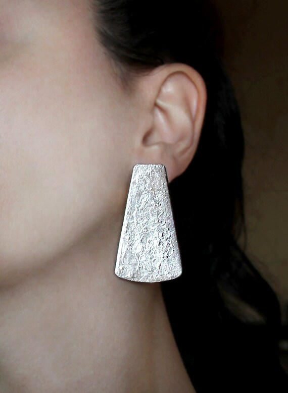 Large clip on stud earrings Bold silver studs Big earrings