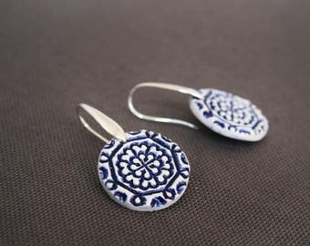 Delft ceramic earrings, Delft blue earrings, Ornamental earrings, Dangle earrings, Everyday jewellery, Wedding jewellery, Folk art inspired