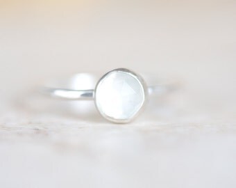 Moonstone Ring, White Moonstone Ring, Rose Cut Moonstone Silver Ring