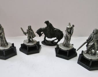Vintage 1997 Set of 5 Lord of the Rings LOTR Collectible Pewter Figurines on Black Plastic Bases - Roleplaying RPG Miniatures - NLP Inc.