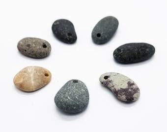 Beach stones charms pebble charms drilled stones pebble charms natural stone charms river rocks pendant river stones drilled (8-086)