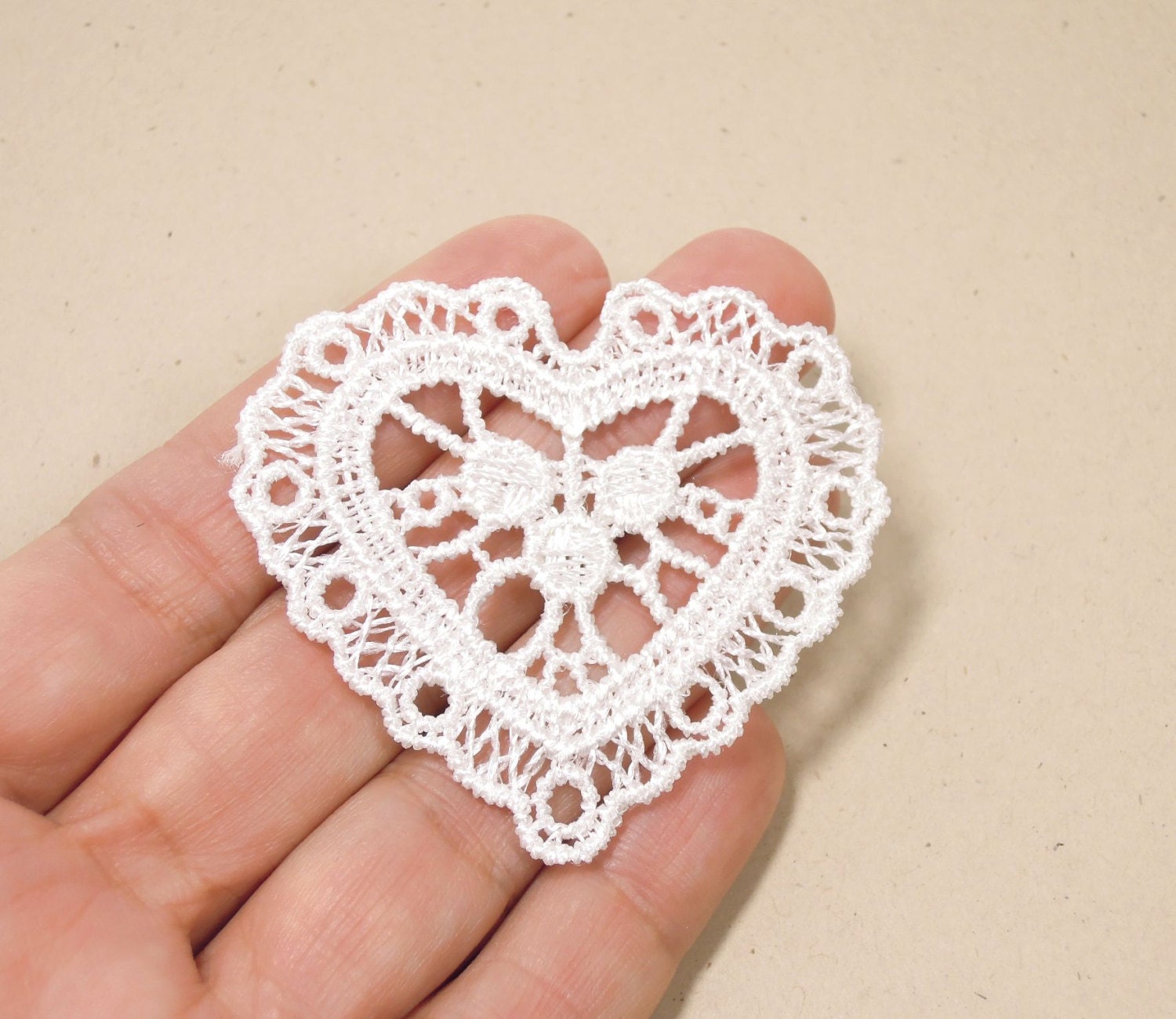 10 White lace hearts Lace heart appliques Lace heart