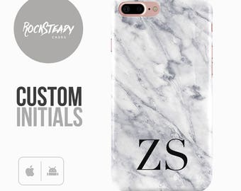 Marble iPhone 7 Case, monogram 7, 6, 6s Plus, samsung S8, S7, 5S, SE white grey personalised phone Case, Galaxy S6, S5