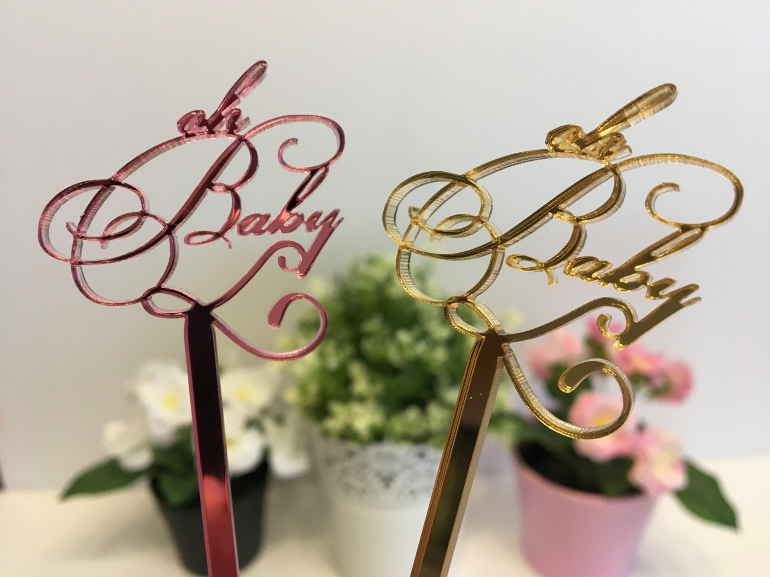 Oh Baby Gold Topper Shower Party Oh Baby Drink Stirrers Toppers New Newborn Shower Topper Party Decoration Personalized