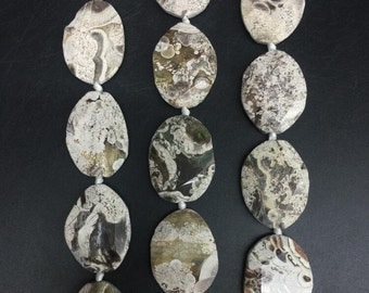 Approx 9pcs Natural Ocean Jasper Freeform Faceted slice beads,Raw Ocean Jasper ellipse shape slab nuggets pendants necklaces 30-32x40-42mm