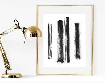 Black and white print, printable minimalist black and white print, brush strokes print, minimalist wall art, minimal poster, abstract print