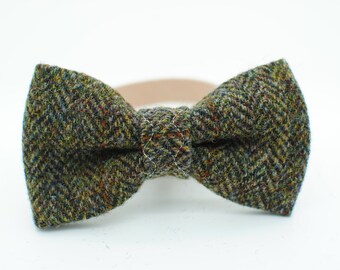 Harris Tweed Dog Bow Tie - Rustic Green Herringbone. Wedding bow, bowtie, bow, colllar bow, dapper, handmade, luxury bow tie