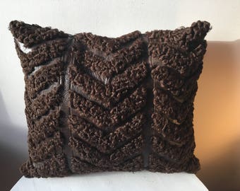 Mounton of Persia and Brown recycled leather cushion