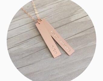 Rose Gold Vertical Hanging Bar Necklace | Coordinate & Date Necklace | Personalised Necklace Bar Necklace | Double Bar Necklace
