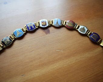 Vintage 1940's Paris souvenir bronze and enamel bracelet