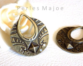 Lot de 2 connecteurs style ethnique forme goutte en métal couleur bronze