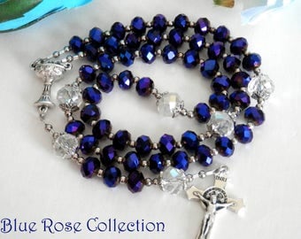 Communion Rosary for Girls, Dark Purple crystal rosary, Catholic gift for First Holy Communion, Girls Catholic rosary, Chalice rosary