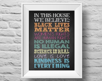 In This House...BLACK LIVES MATTER unframed Typographic poster, inspirational print, anti-bully, wall decor, quote art. (R&R0157)