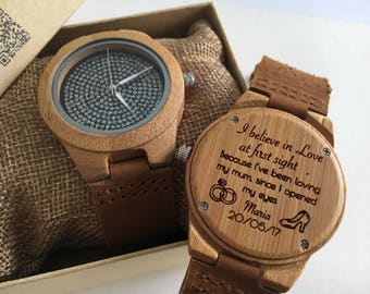 Wooden personalised watch for her engraved with a free message of your choice - bling watch - watch pair - ladies wooden watch