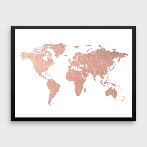 Rose Gold World Map Poster Large World Map Print Faux Foil