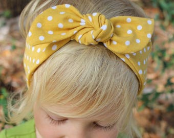 mustard polka dot top knot headband
