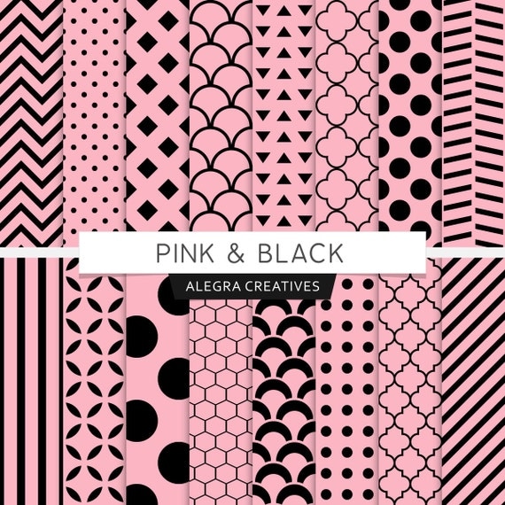 Pink & Black digital paper pink scrapbook by AlegraCreatives