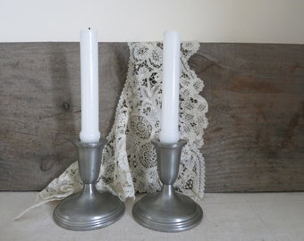 Pewter Candlesticks Vintage Empire Pewter Candle holders Farmhouse Style Cottage Chic