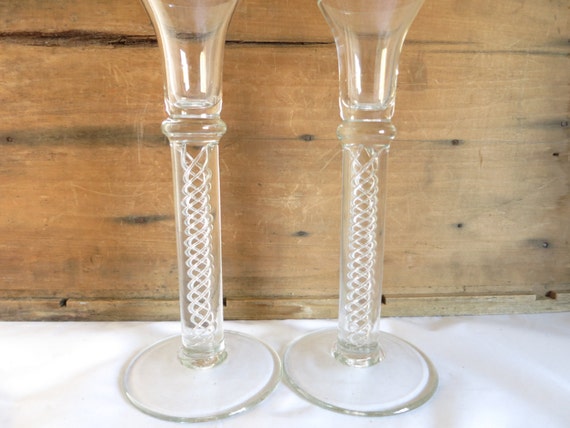 Vintage Glass Candle Holders Glass Candlesticks Air Twist Stem