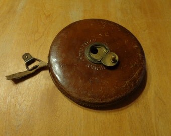 Sheffield Chesterman 50metre leather case hand crank cloth measuring tape