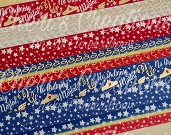 7/8" No Ordinary Mortal - Wonder Woman Inspired - Gold Foil Print - U.S.DESIGNER - High Quality Grosgrain Ribbon - Superhero - By The Yard