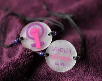 Women's March Bracelet / Donation / Love will always win / Feminism Symbol / Social Activism