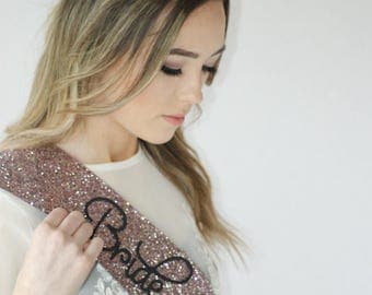 ROSE GOLD Bride to be sash - pinky rose gold glitter handmade - Bachelorette Sash - Hen Party Sash - Hens night - Bridal Shower sash