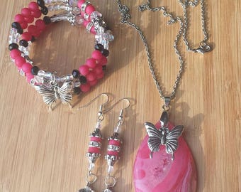 Glass and Druzy Agate Butterfly Three Piece Set