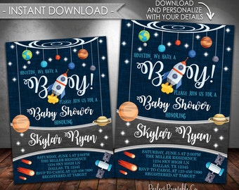 Outer Space Baby Shower Invitation, Planet Baby Shower Invitation, Solar System, It's a Boy, Instant Download, Printable #586