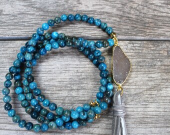 The Tassel Druzy Beaded Necklace, Long Beaded Necklace, Long Druzy Necklace, Boho Tassel Necklace, Long Layering Necklace, Boho Necklace