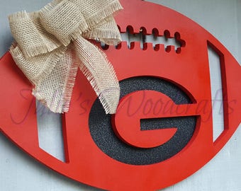 Wooden Football Door Hanger Alabama Georgia Green Bay Tennessee