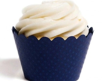 Navy Embossed Cupcake wrappers (Set of 12) - EF302019