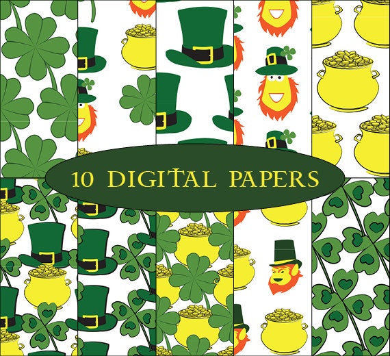 SALE St.Patrick's Day Digital Paper Scrapbooking Paper by Siskale