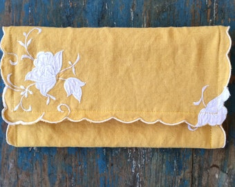Fold-over Vintage Saffron Fabric Clutch