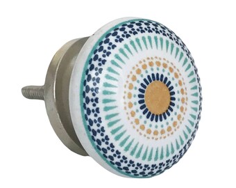 Vintage Round Multi Color Design dresser, cabinet ceramic pull, ceramic knob - i953-S